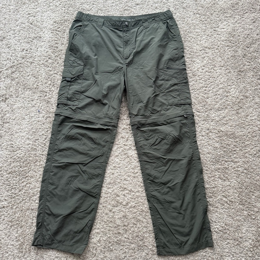 Columbia Omni-Shade Men's Hiking Pants 38X32 Convertible Green Cargo Pockets
